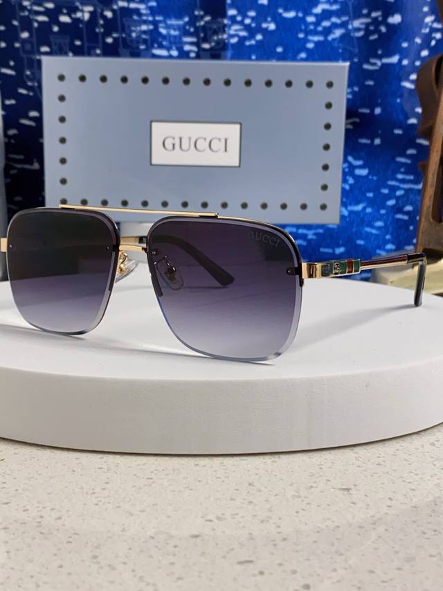 p100 Gucci古奇 2026男士新款偏光太阳镜驾驶遮阳 墨镜开车百搭方框防远光 双梁男女通用