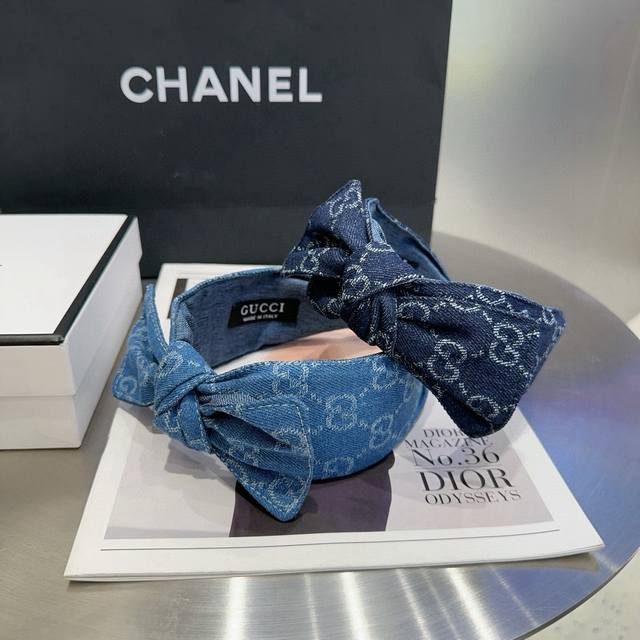 p60配包装 Gucci 古奇 Gg新款牛仔布发箍，时尚潮流，小姐姐必备单品