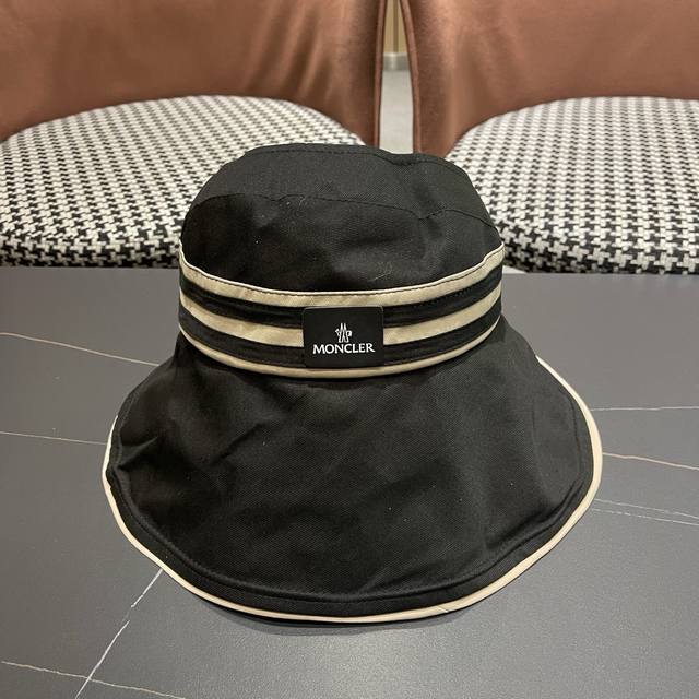 p80 Moncler Sun Hat Summer Hat Women's Thin Black Vinyl Wide Brim Sunshade Hat U