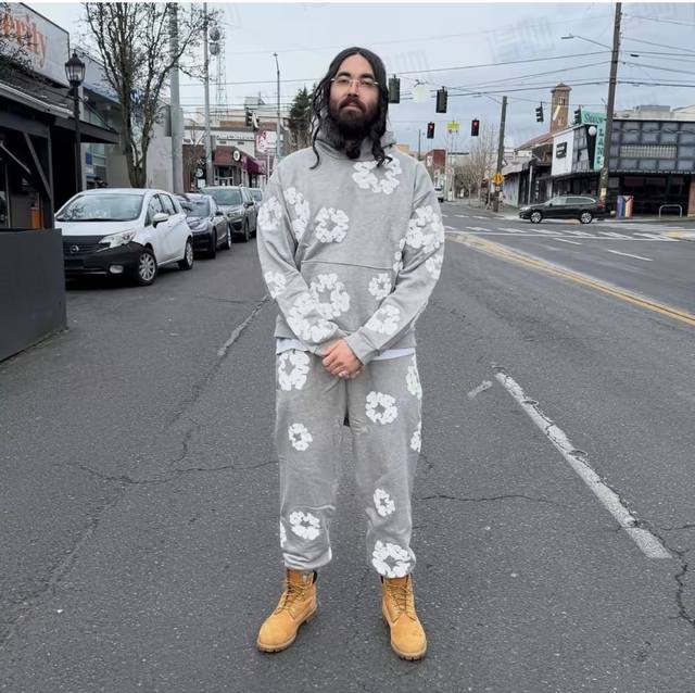 爆款模特图210 过绿X 顶级外贸版本Cactus Denim Tears Wreath Sweatpants460克重磅100%纯棉发泡卫裤男女同款 订织32
