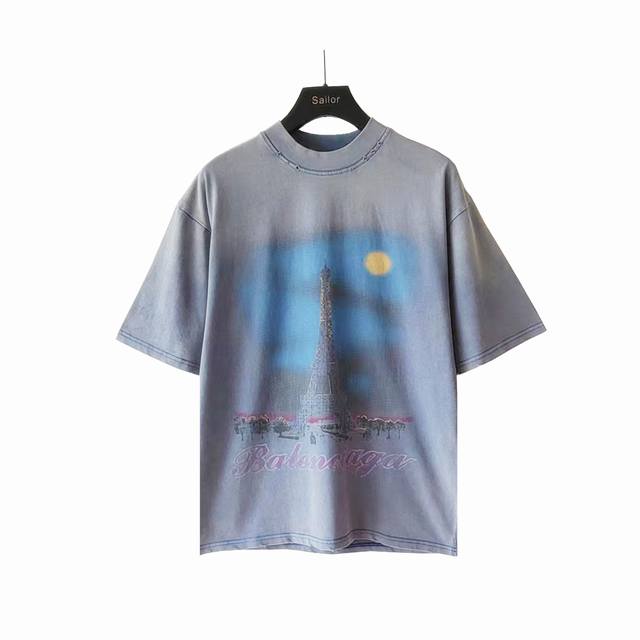 本地自取 p200 实拍细节图+尺码表 巴黎世家Balenciaga 正立铁塔直喷短袖 24年新主麦上身 印花采用康丽直喷前后 菲林晒网就做了半个月 耗费5套菲