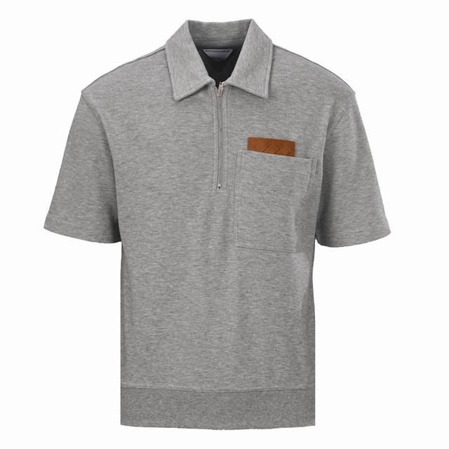 Local pickup 210 Bottega Veneta woven leather patch half-zip short-sleeved polo Local pickup 210 Bottega Veneta woven leather patch half-zip short-sleeved polo