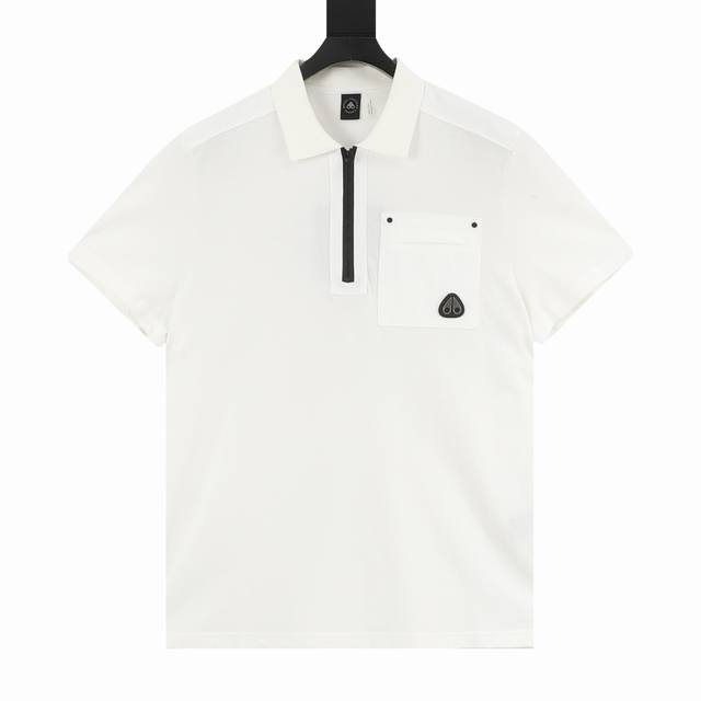 180 Moose Knuckles Mk Half-Zip Workwear Patch Pocket Short-Sleeve Polo Shirt. Ma
