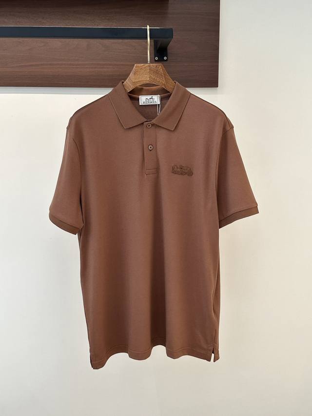 p300 Hermes Brown Polo Short-Sleeve T-Shirt with Lapel Material: Liquid Ammonia