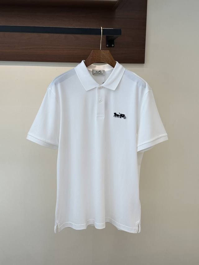p300 Hermes White Polo Short-Sleeve T-Shirt with Lapel Material: Liquid Ammonia