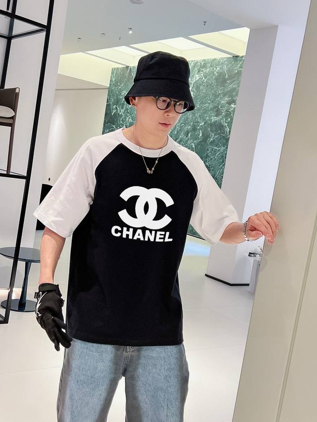 p210 Chanel raglan sleeve new letter print double-layer heavy-duty short-sleeved