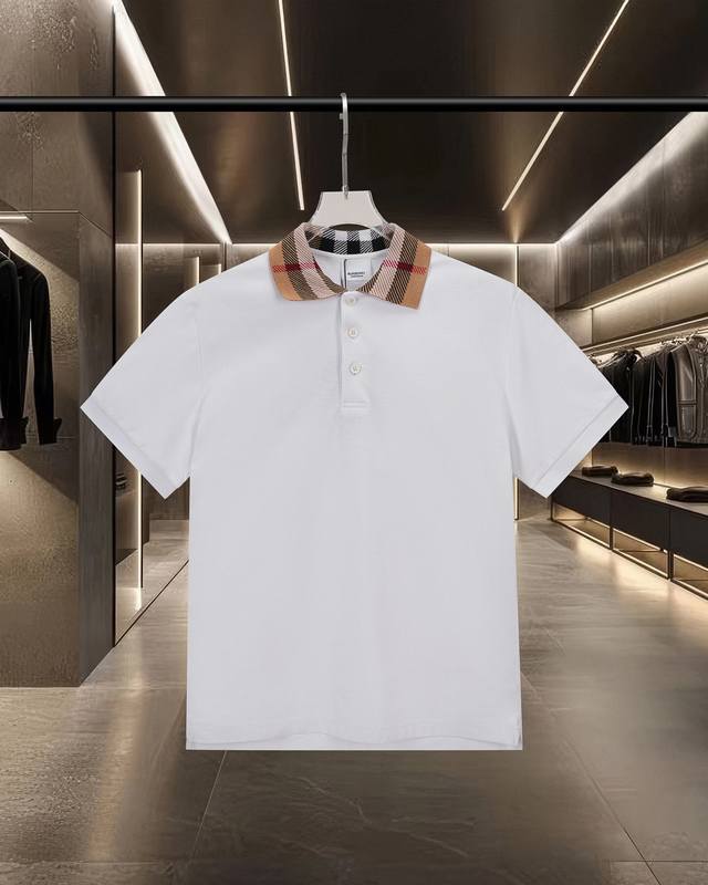 190 Burberry's hottest new arrival! Classic collar check logo pattern pique mesh