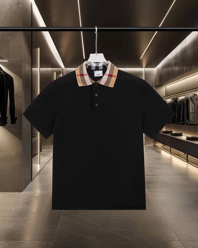 190 Burberry's hottest new arrival! Classic collar check logo pattern pique mesh