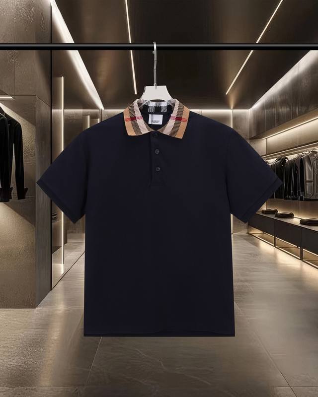 190 Burberry's hottest new arrival! Classic collar check logo pattern pique mesh