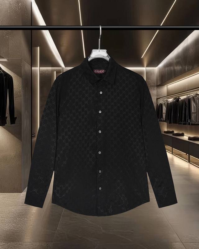 220 Gucci Hot Item Arrives! 25Fw Classic Double G Logo All-Over Tencel Long-Slee