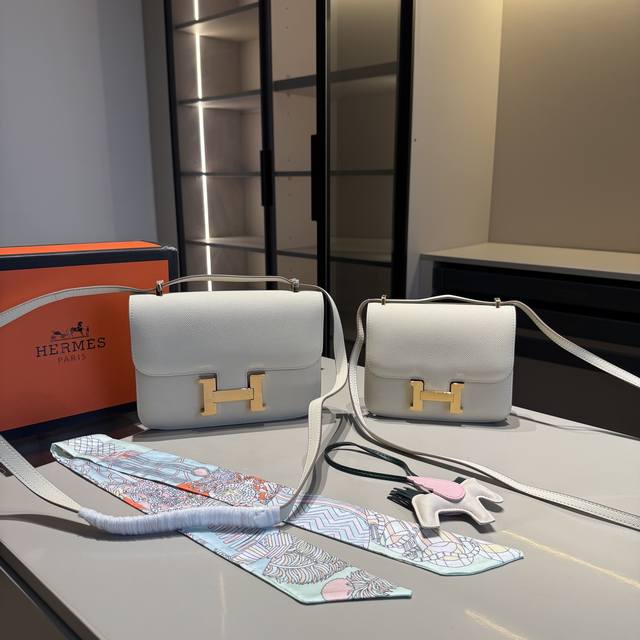 310-330 Cowhide Series Milkshake White Gold Buckle Top Quality Hermes Constance