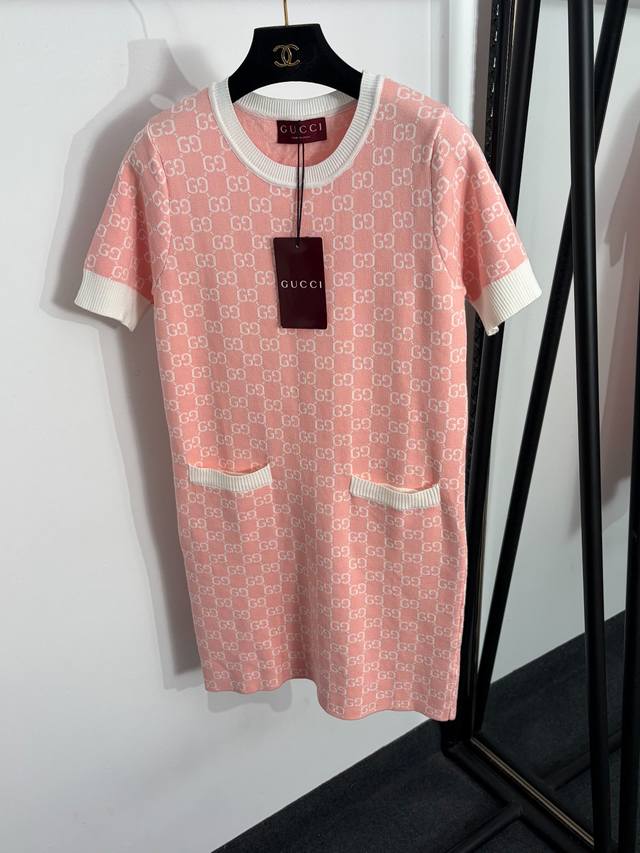p260 Style No. 20264563 Gucc* New monogram Gg letter wool knit short-sleeved dre