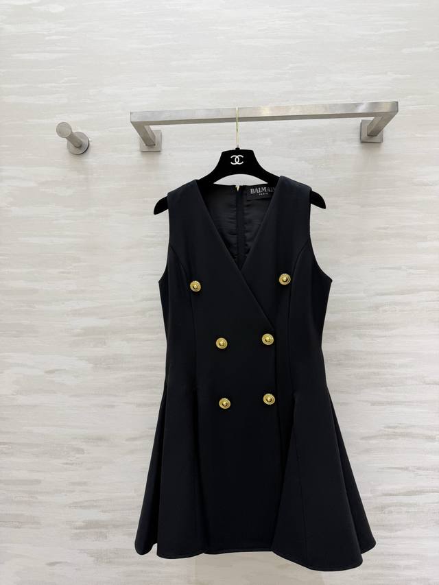 p490Balma2 Classic V-neck Vest Dress, Heavy-duty Metal Double-breasted Button, S p490Balma2 Classic V-neck Vest Dress, Heavy-duty Metal Double-breasted Button, S