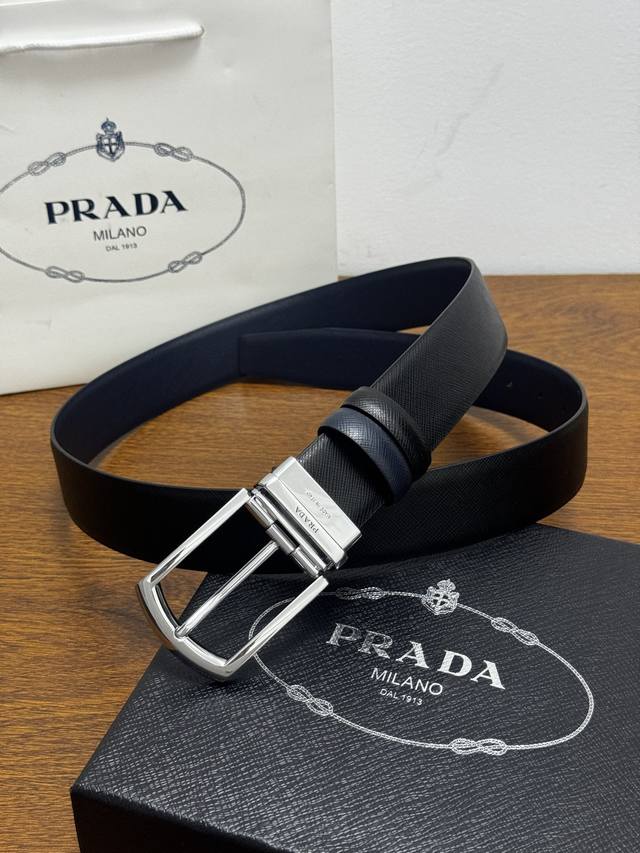 180--prada 3.5Cm Color: Black Blue A simple and elegant cowhide leather belt Exq 180--prada 3.5Cm Color: Black Blue A simple and elegant cowhide leather belt Exq