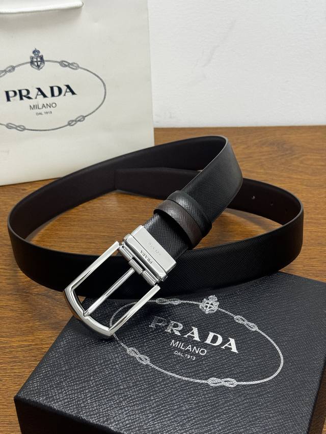 180--prada 3.5Cm Color: Black Coffee A simple and elegant cowhide leather belt E 180--prada 3.5Cm Color: Black Coffee A simple and elegant cowhide leather belt E