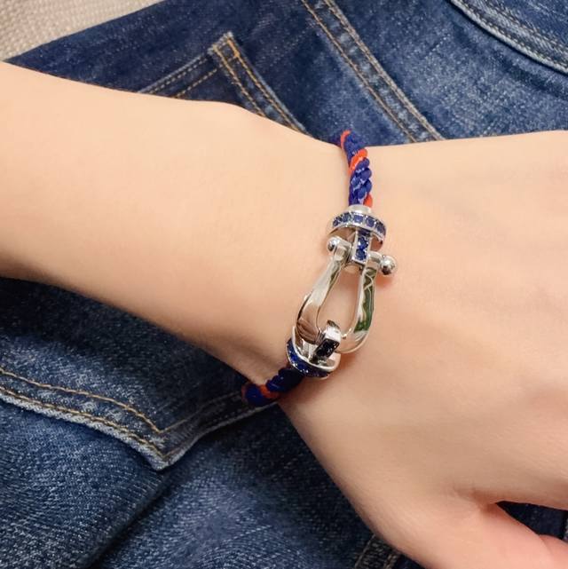 p110 New Fred Fred Navy Blue Interwoven Classic Ceramic Red Rope Bracelet/Bangle