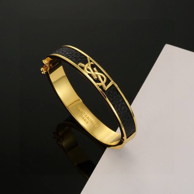 80 Saint Laurent YSL Leather Bangle - Classic, luxurious, fashionable, and versa