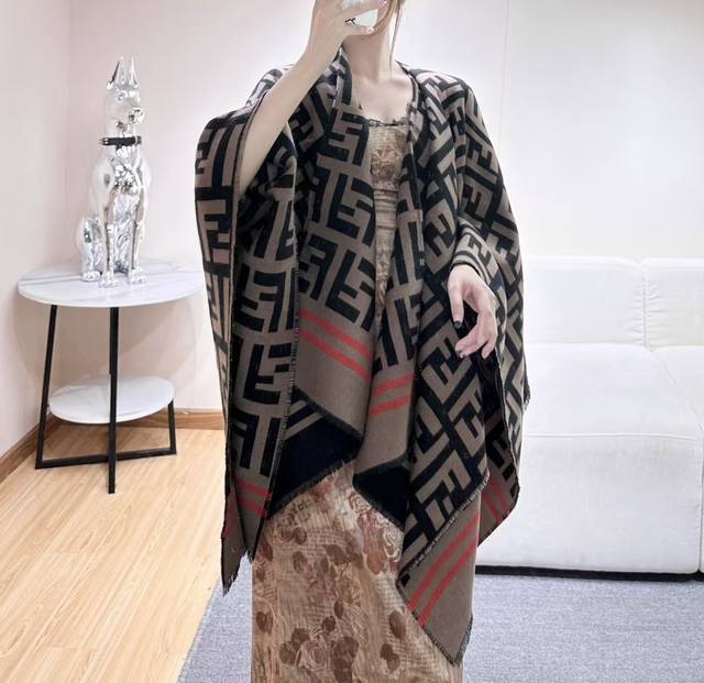 270 Fendi Heavyweight New Classic FF Letter Element Wool Cape, a truly top-quali