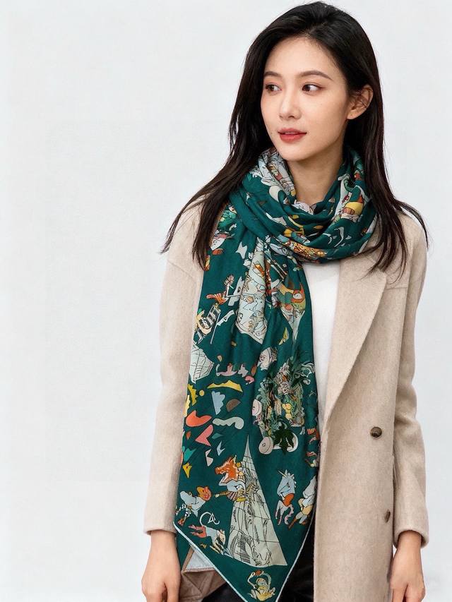 p270 "Equestrian Academy" 140 Reversible Tonal Velvet Shawl ~ Hermes Hand-rolled