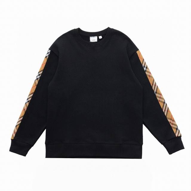160 [顶级版本]品名：Burberry 巴宝莉 经典款格纹车轮布拼接休闲圆领卫衣款号：2594尺码：Xs-L颜色：黑色 白色 Burberry.巴宝莉 秋冬