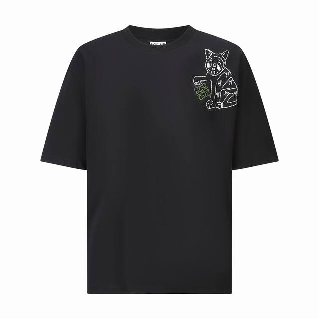 160 1:1 replica from boutique. Product Name: Loewe Embroidered Cat Logo Crew Nec