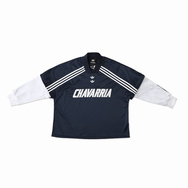 250 Adidas Originals × Willy Chavarria 西海岸联名款 拼接宽松运动长袖球衣 男女同款当经典三叶草遇上美式复古设计，这件拼接