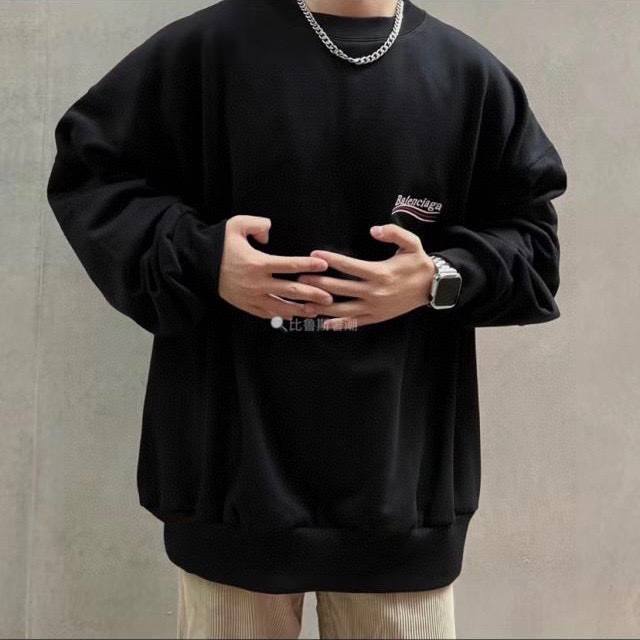 90Balenciaga巴黎世家 加绒加厚前后花纯棉颗粒绒内里羊羔绒圆领重磅卫衣情侣款Color: 黑色 Size: M-Xlm 肩宽55 胸围114 衣长69
