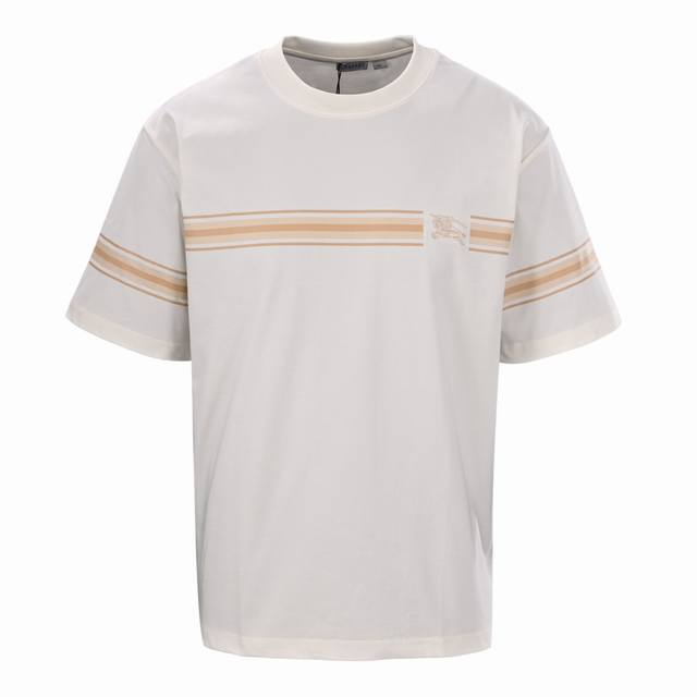 170Burberry巴宝莉Bbr 25Ss 条纹印花战马刺绣短袖T恤平织棉 T 恤衫，选用260G平织棉质面料打造+2X2配套螺纹，区别于普通宽的面料克重，跟