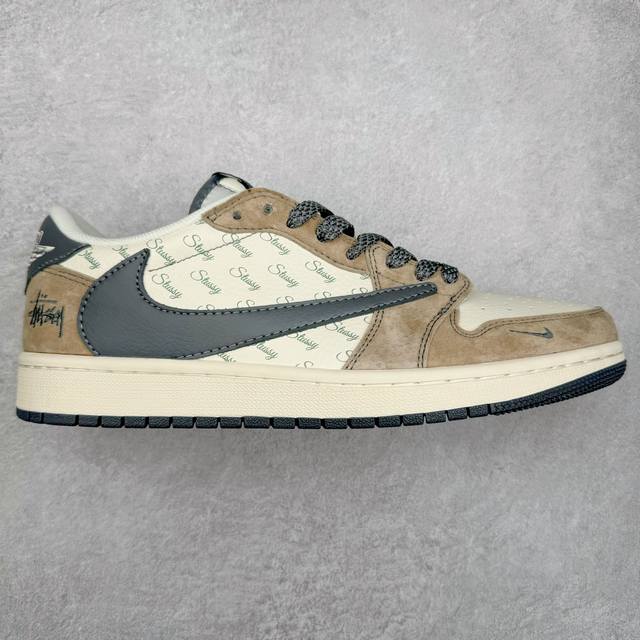 340Ts X Air Jordan Aj1 Low 倒钩低帮联名定制配色 Xz6188-690 原厂内置气垫魔块 A模大底 头层小牛皮 鞋舌Aj原厂专用牛津布