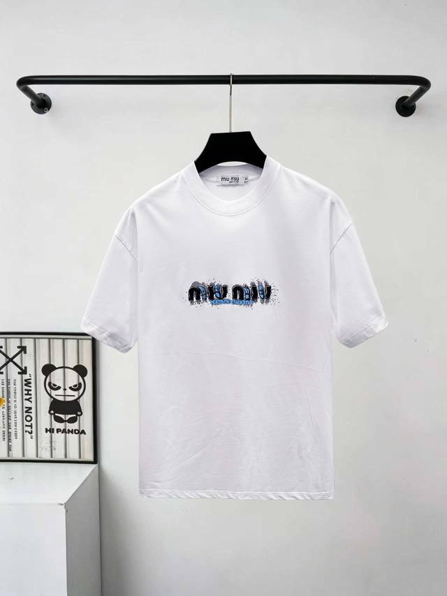 p120 Miumiu26Ss High-quality version crew neck short-sleeved T-shirt with printe p120 Miumiu26Ss High-quality version crew neck short-sleeved T-shirt with printe