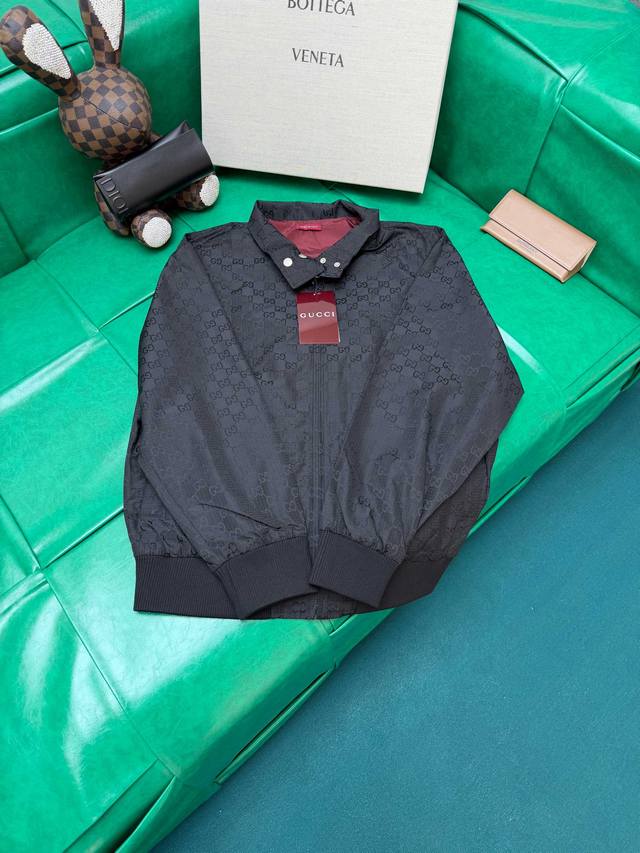 p510 Gucci solid color logo jacquard stand collar aviator zip-up drop shoulder l