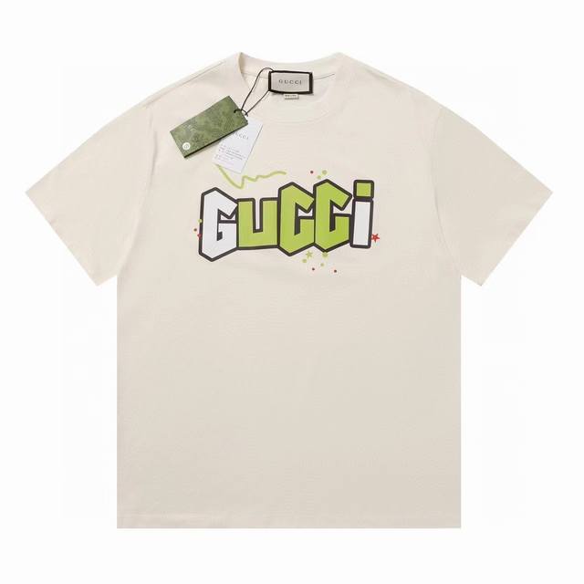 p100 Gucci 23Ss New Green Letter Embossed Crew Neck Short-Sleeve T-Shirt. Fabric