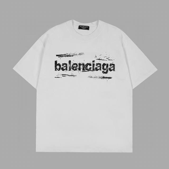 p100 Designer Balenciaga 24Ss White Ink Direct Print 320G Loose Fit Double Yarn