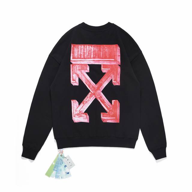 130 Off-White 2022 Fall/Winter New Pink Marker Arrow Print Crew Neck Long Sleeve