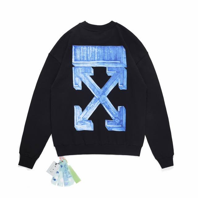 130 Off-White 2022 Fall/Winter New Arrival Blue Marker Arrow Print Crew Neck Lon