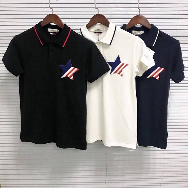 p100 Moncler: 2019 Spring/Summer New Arrival, Collared Polo Shirt, available in