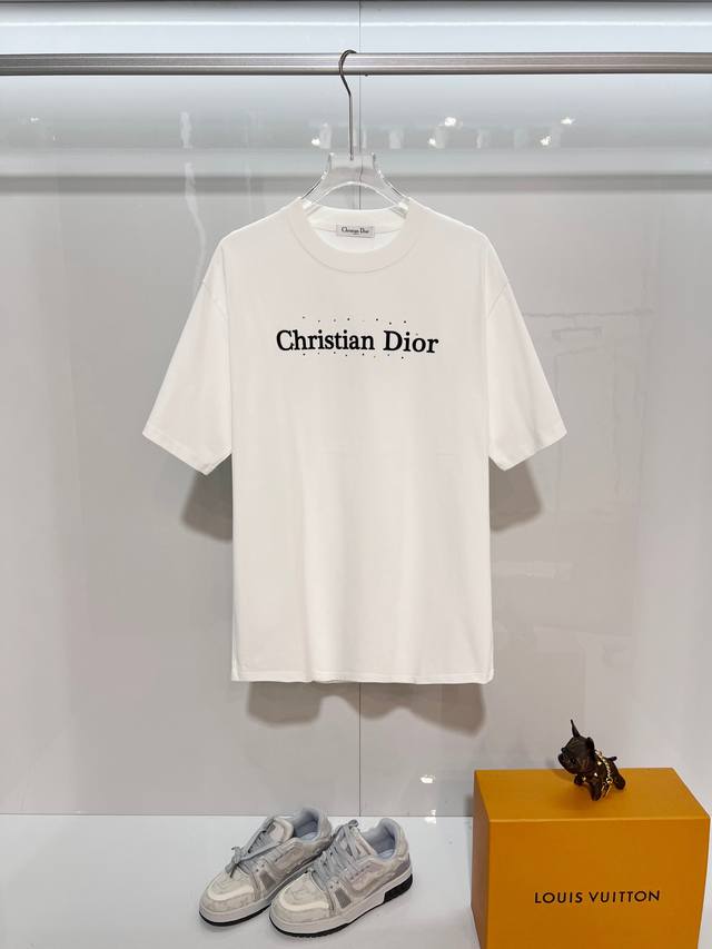 100 Dior 300g Crew Neck Short Sleeve T-Shirt, featuring classic Dior crystal emb