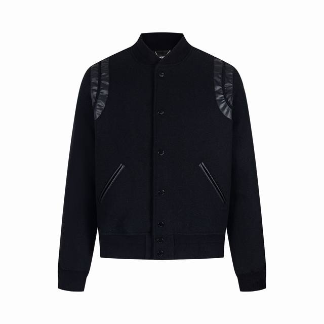 p300 高版本现货齐码Saint Laurent paris 圣罗兰 Slp经典款拼皮黑白棒球领夹克外套，原版1:1开发全网最高版本 耗时2个月订制纯羊毛呢料