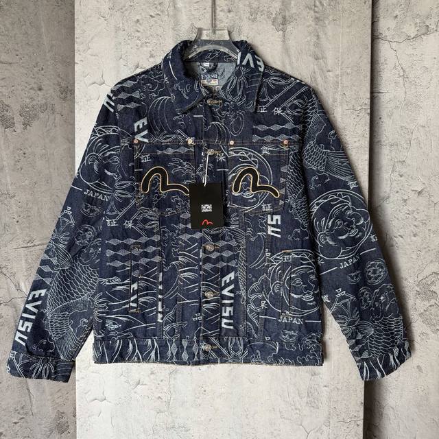 6078 p180Evisu 福神 绣花提花牛仔上衣 辅料齐全可搭配裤子一套 尺码: S M L Xl衣长 ：60 70 72 74 胸围 ：114 118 1