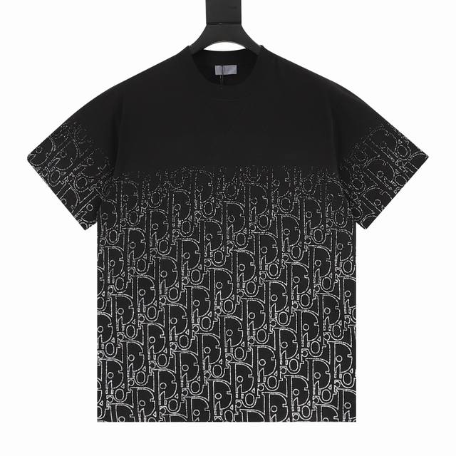 160 Dior Gradient All-over Monogram Print Short-Sleeve T-Shirt with Silver Threa 160 Dior Gradient All-over Monogram Print Short-Sleeve T-Shirt with Silver Threa