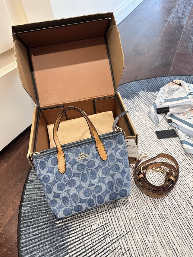 p230 Coach new denim Mini City Tote shopping bag in gift box, size 16cm