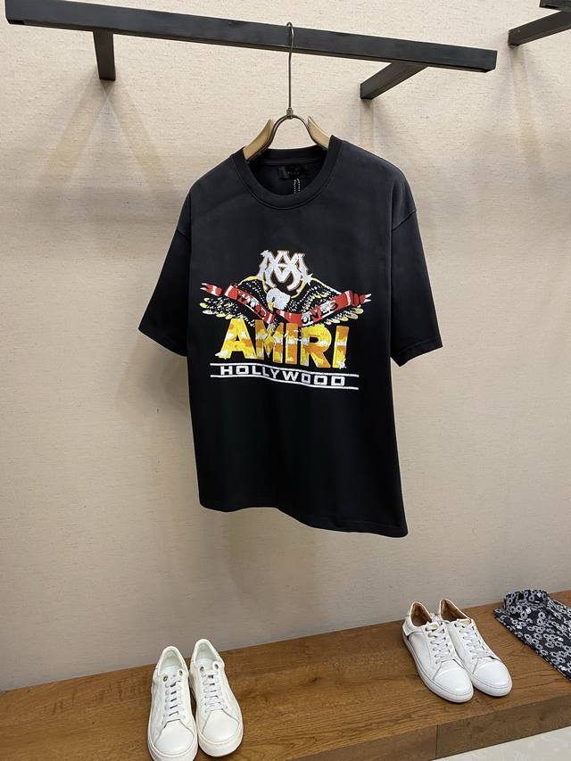 p160Amiri, New Summer Style Pure Cotton Short-Sleeve Heavyweight T-Shirt with He