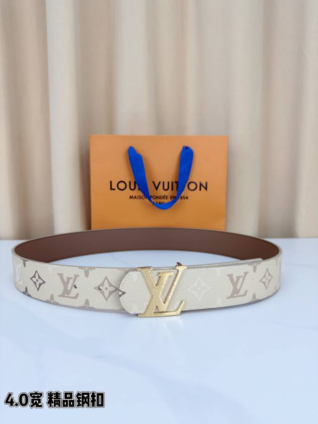Louis Vuitton 4.0 wide premium steel buckle belt, off-white monogram canvas meet