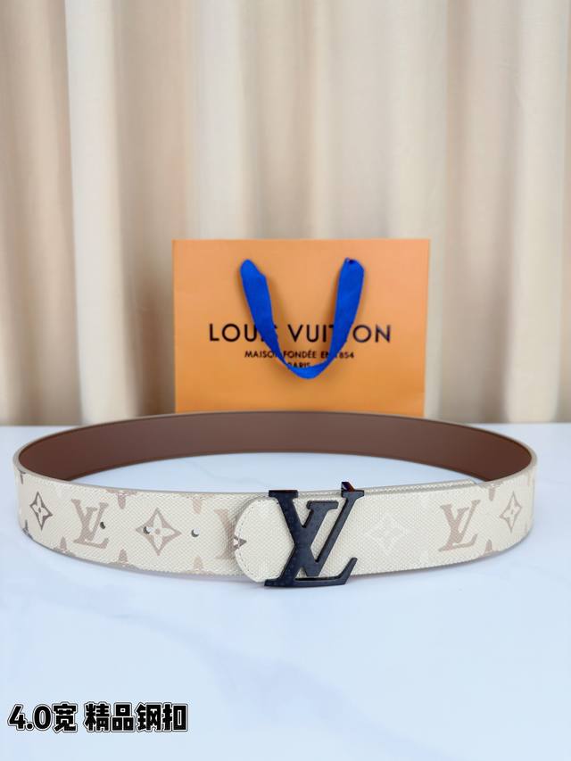 Louis Vuitton 4.0 wide premium steel buckle belt, featuring off-white monogram c