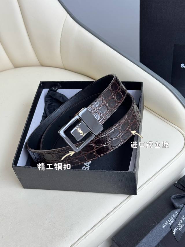 p220 Saint Laurent 圣罗兰女士腰带皮带 原厂真金电渡扣头，意大利原厂皮，宽3.0Cm，代购级。