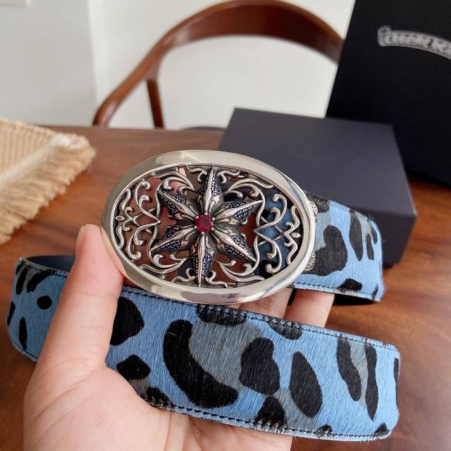 370 -- Chrome Hearts Belt. Features diamond-encrusted six-pointed star brass har