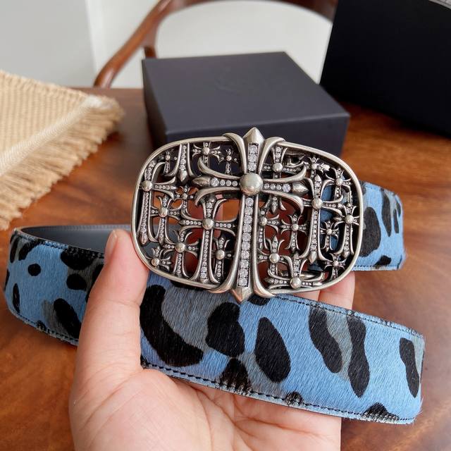 370 -- Chrome Hearts Belt. Features diamond-encrusted tomb-style brass plated wi