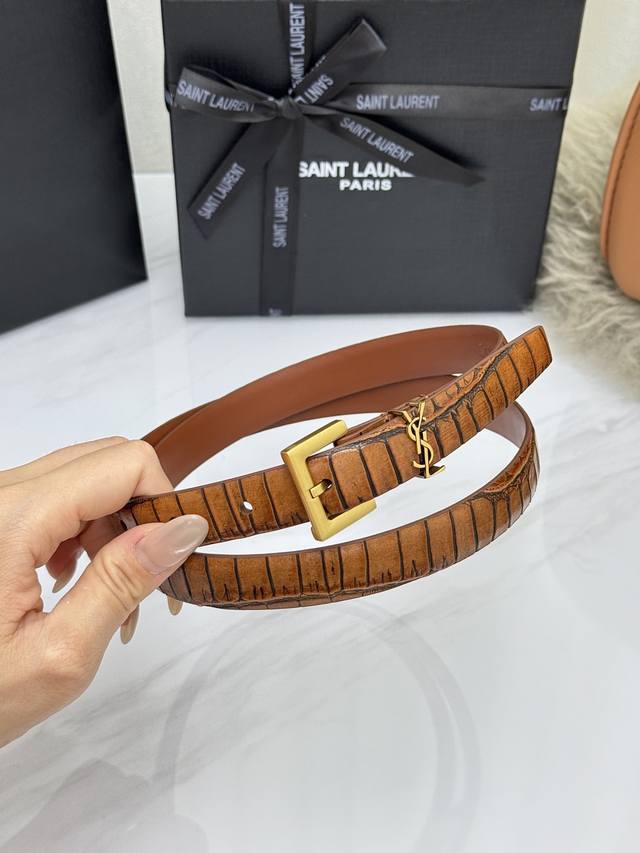 210--2026 开春秀款Saint Laurent 圣罗兰女士腰带皮带 原厂真金电渡扣头，意大利原厂皮，宽2.0Cm，代购级。