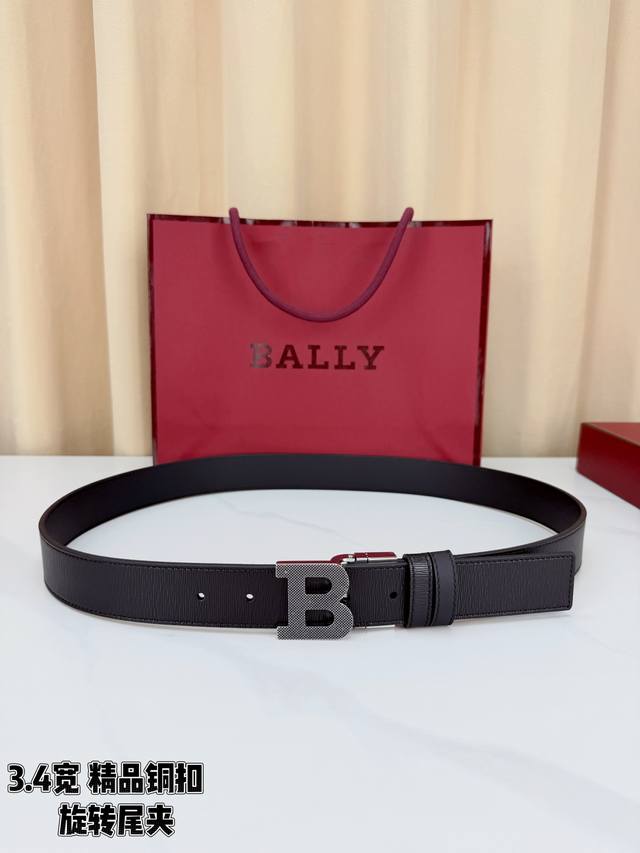 Bally 3.4cm black vertical stripe leather belt, featuring exquisite embossed cow