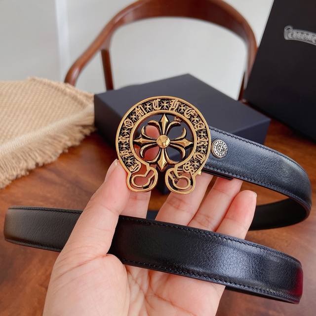 210 -- Chrome Hearts Belt. Features mini horseshoe cross brass hardware plated w